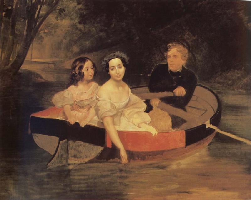 Karl Briullov Portrait of the artistand Baroness yekaterina meller-Zakomelskaya with her daughter in a boat oil painting picture